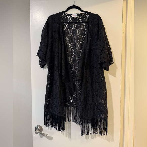 LuLaRoe Sweaters - LuLaRoe Black Lace Kimono with Fringe